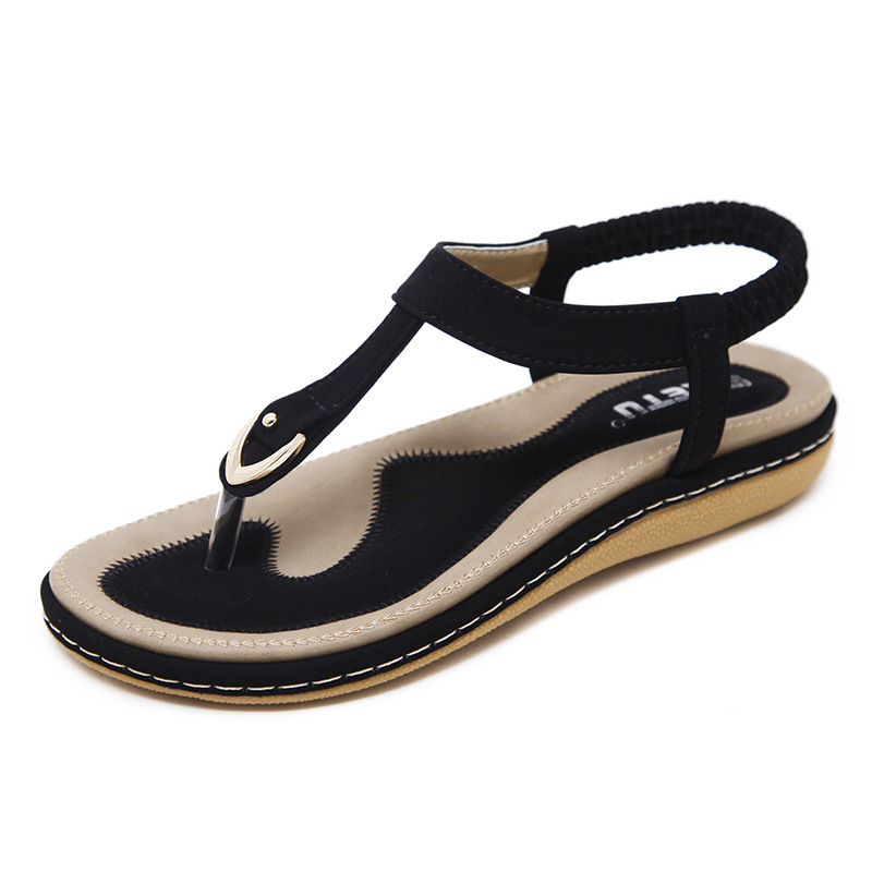 Cross-border summer 2024 new sandals women's foreign trade metal large size buckle embroidery line flat shoes wholesale a generation of hair