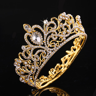 Junhao Jewelry New Bridal Baroque Alloy Diamond-encrusted Round Crown Full Crown Stage Evening Wedding Dress Accessories