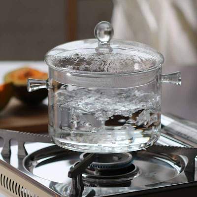 High Temperature Resistant Household Large Capacity Transparent Binaural Glass Pot Stew Pot Soup Pot Steamer Porridge Boiling Water Pot Electric Ceramic Stove