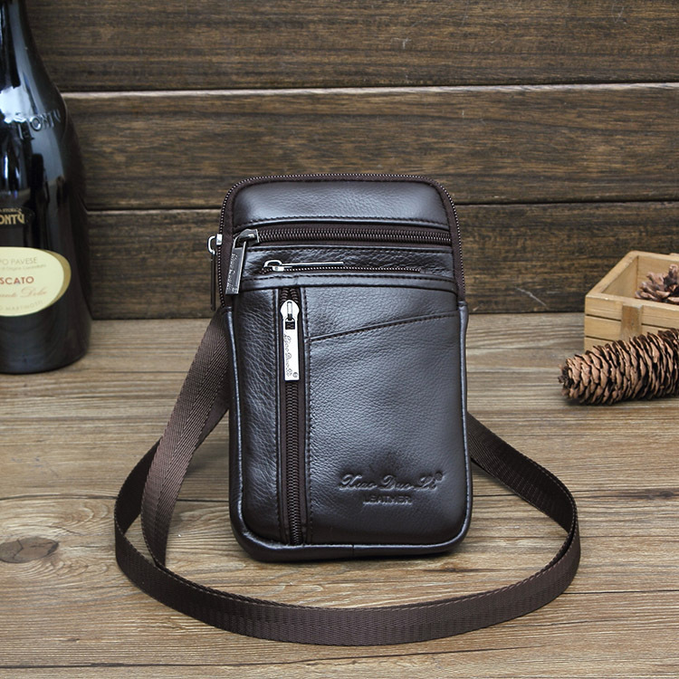 Little Dolly Men's Crossbody Bag Genuine Leather Belt Mobile Phone Waist Bag Cowhide Mini Shoulder Bag 7-inch Waist Bag