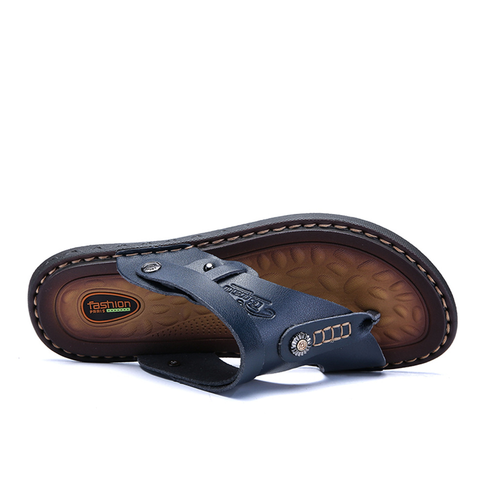 Cross-border New Clip Flip-flops Beach Large Size Cross-border Men's Leather Slip-Flops