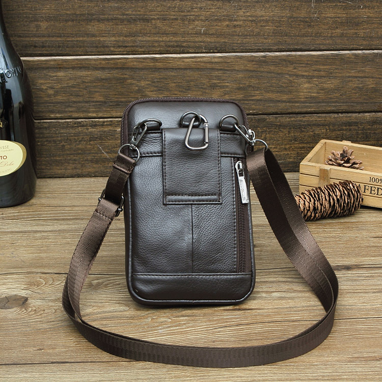 Little Dolly Men's Crossbody Bag Genuine Leather Belt Mobile Phone Waist Bag Cowhide Mini Shoulder Bag 7-inch Waist Bag