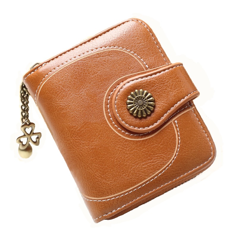 Foreign trade new oil leather coin purse short three-fold zipper coin bag women's fashion clutch bag small card bag Y173