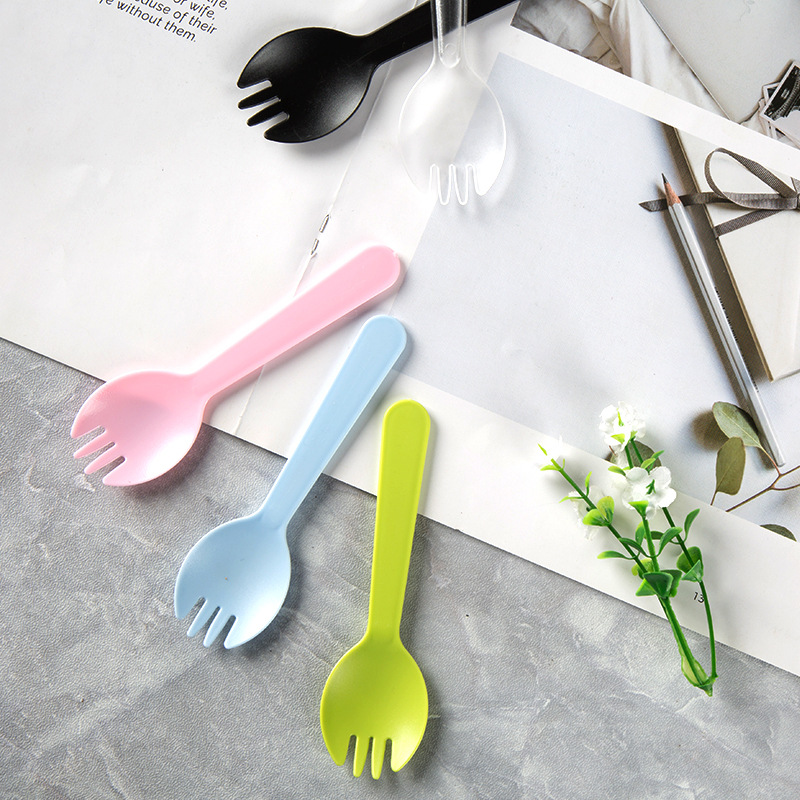 Independent packaging disposable thick plastic fork spoon ice cream spoon lasagna lunch box spoon 100 pieces