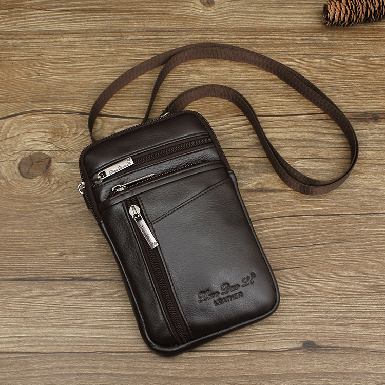 Little Dolly Men's Crossbody Bag Genuine Leather Belt Mobile Phone Waist Bag Cowhide Mini Shoulder Bag 7-inch Waist Bag