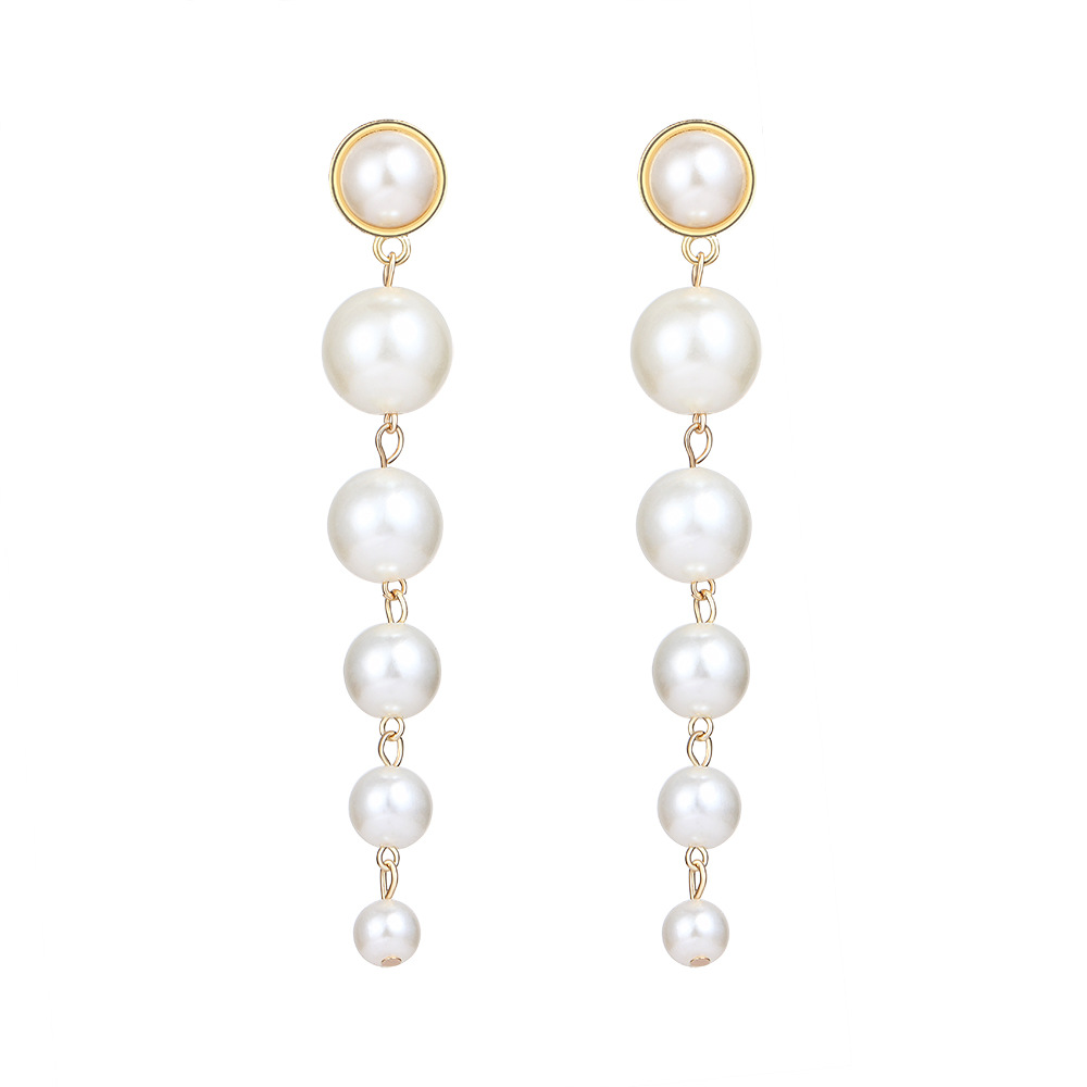 Fashion European and American French retro Pearl earrings creative simple size artificial Pearl long earrings wholesale