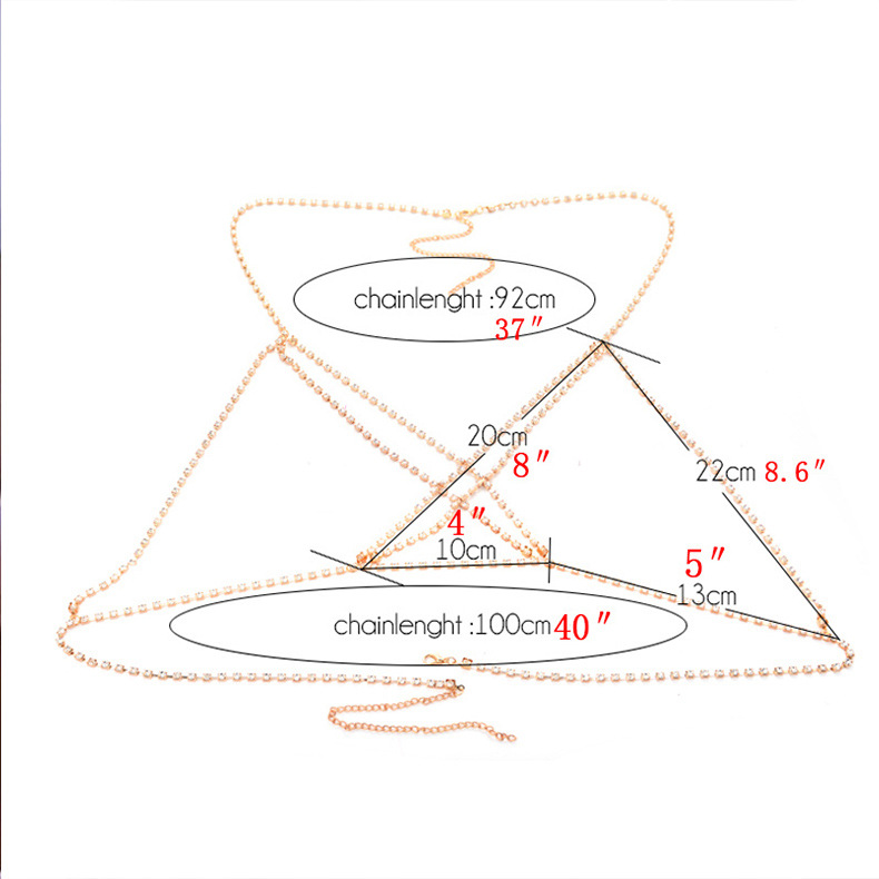 欧美性感胸链 交叉水钻性感波西米亚沙滩项链交叉身体链跨境代发