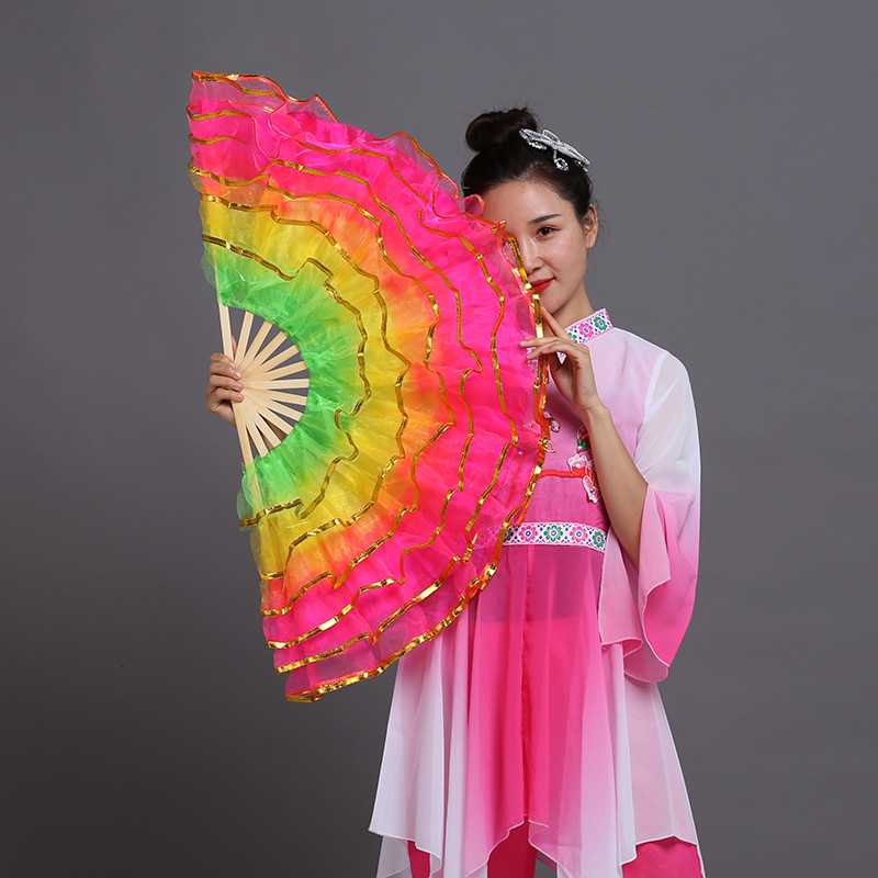 Wholesale festival dance fan ancestral song Yangko fan double-sided yarn fan square dance dance fan factory outlet