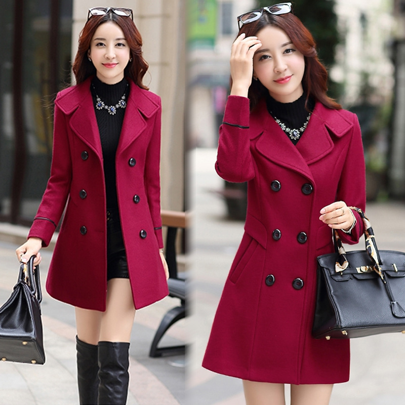 2020 Autumn and Winter Women's Trench Coat New Korean Style Slim Fit Woolen Coat Double-breasted Women's Long Woolen Coat