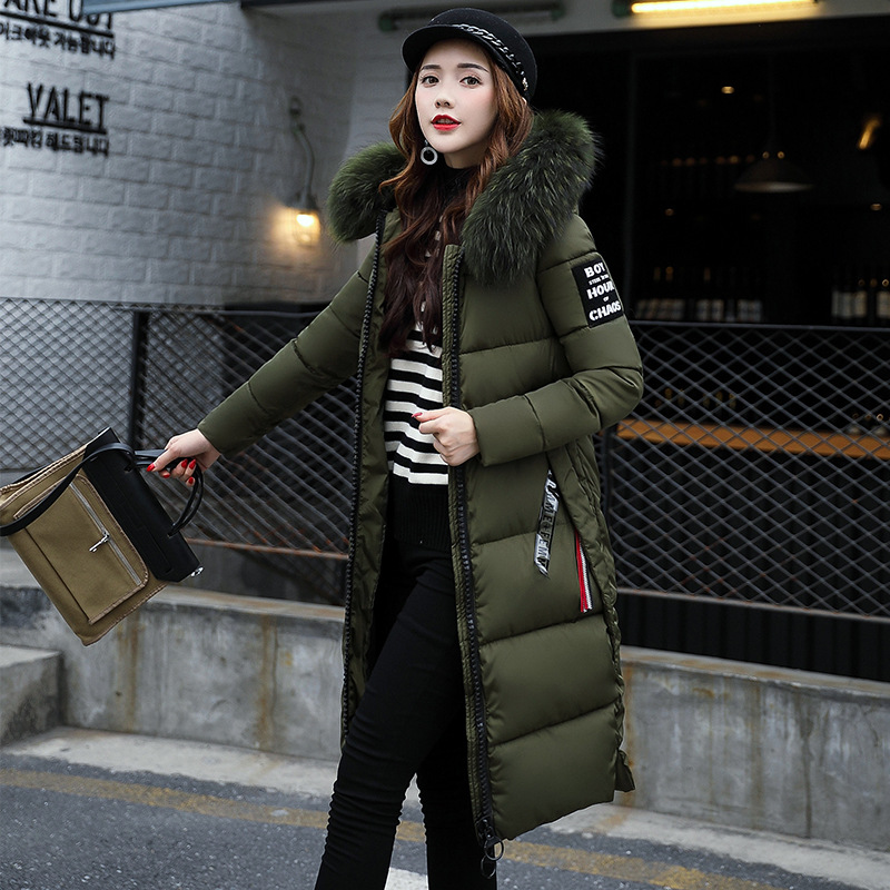 2021 autumn and winter new women's long cotton-padded jacket hooded wool collar down cotton-padded jacket young women's cotton-padded jacket coat