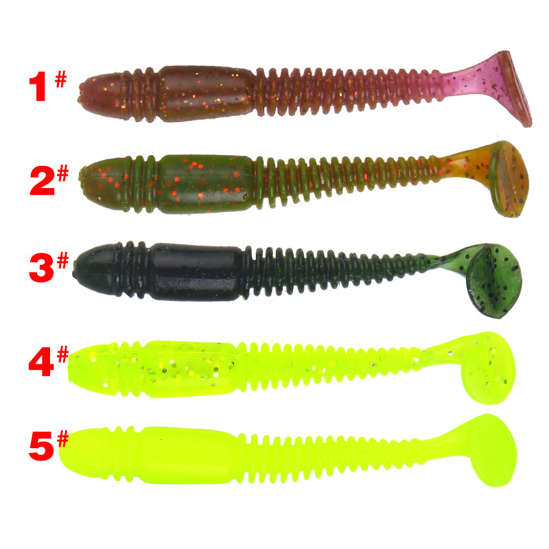 路亞餌 軟餌 5色螺旋紋T尾軟蟲魚餌75mm/3.1g戶外釣魚假餌 漁具