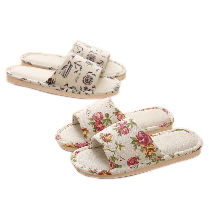 Spring, autumn and summer thick-soled non-slip wear-resistant flower linen slippers for home indoor and outdoor men and women cotton and linen four-season sandals wholesale