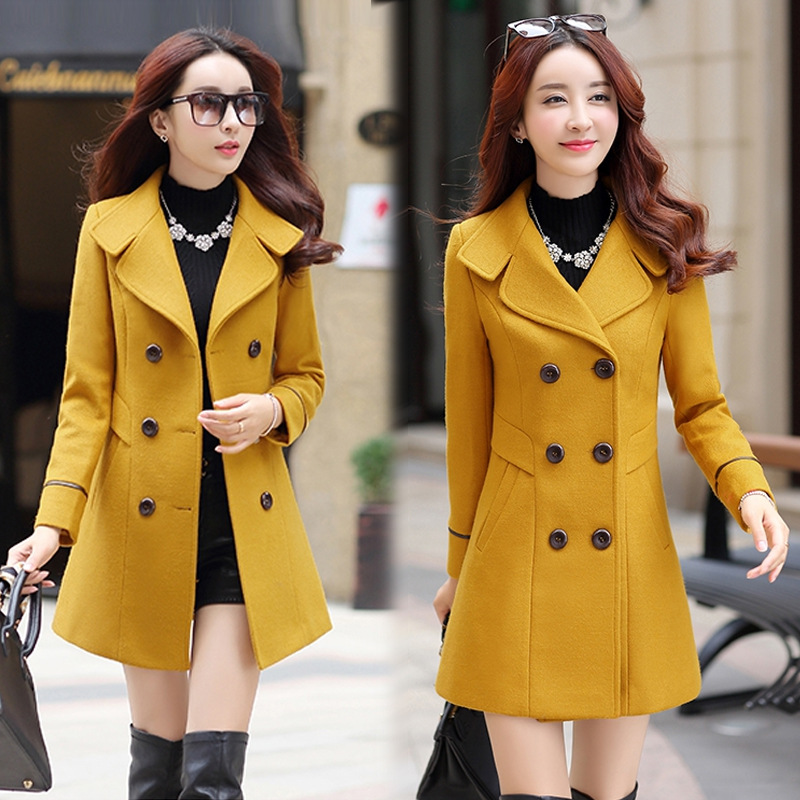 2020 Autumn and Winter Women's Trench Coat New Korean Style Slim Fit Woolen Coat Double-breasted Women's Long Woolen Coat