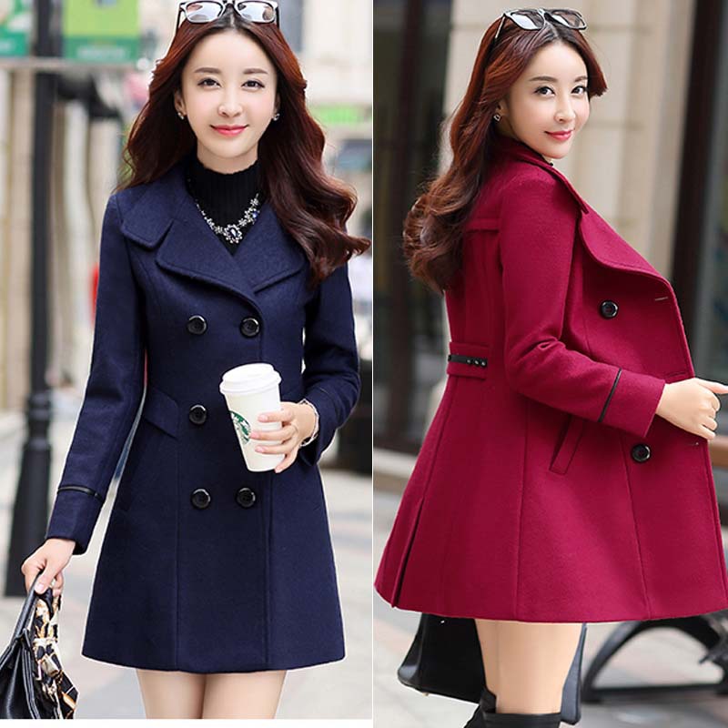 2020 Autumn and Winter Women's Trench Coat New Korean Style Slim Fit Woolen Coat Double-breasted Women's Long Woolen Coat