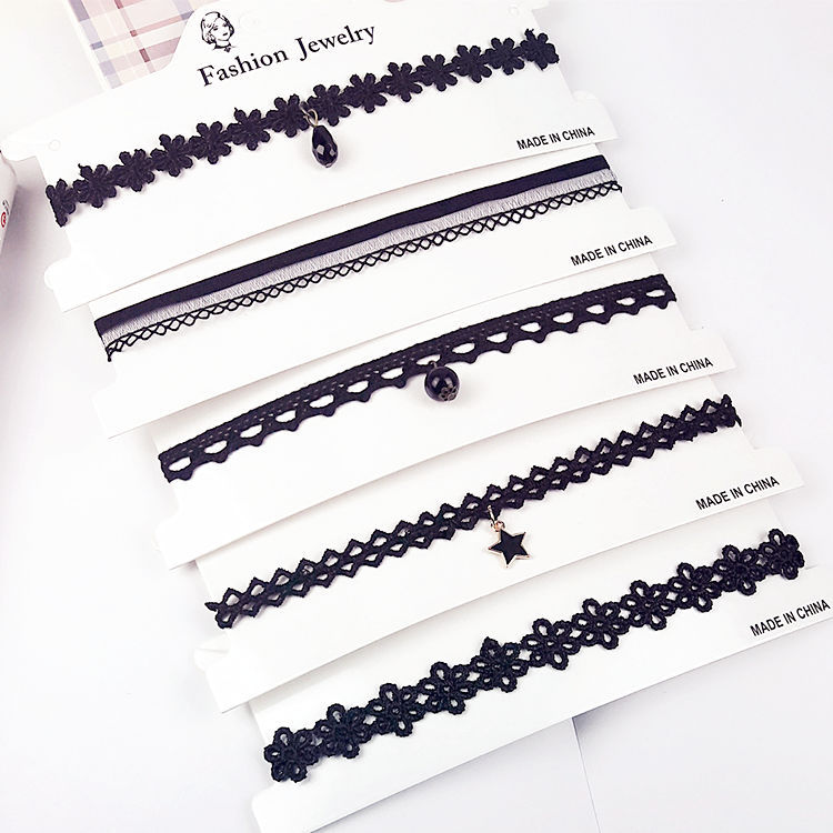 Gothic simple European and American jewelry choke lace r clavicle chain suit combination short female factory direct wholesale