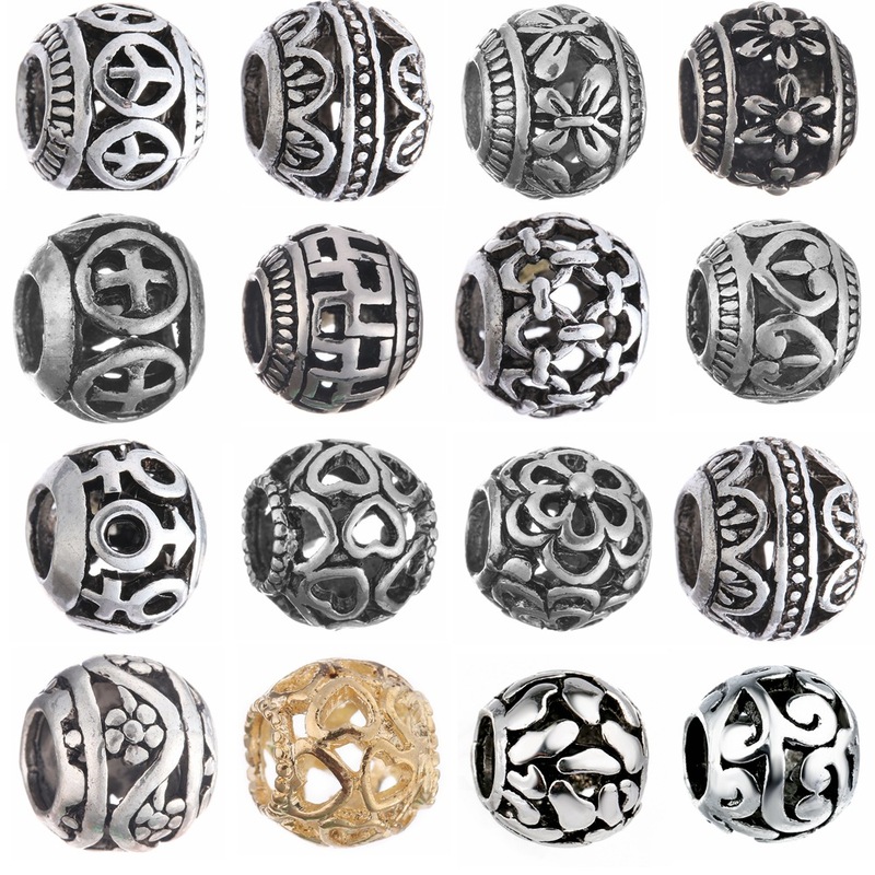 合金の透かし彫りのボールの玉はdiyの大きい穴の玉のブレスレットの部品をまとめて玉の対外貿易のアクセサリを隔てて卸売りします。|undefined