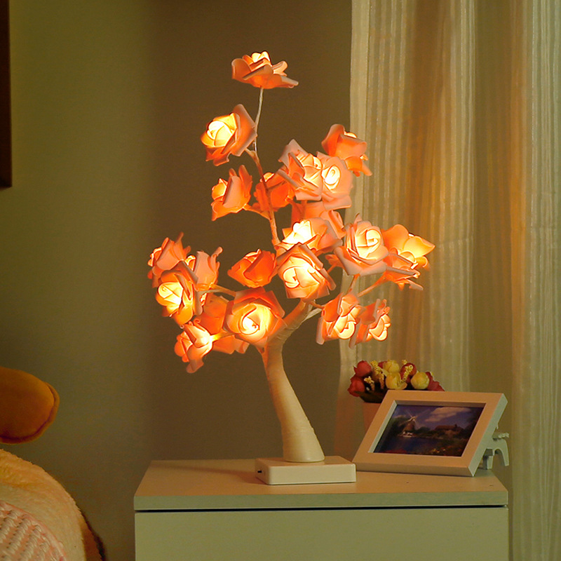 Wholesale modeling table lamp girl heart led room ornaments tree lamp LED night light simulation rose modeling table lamp