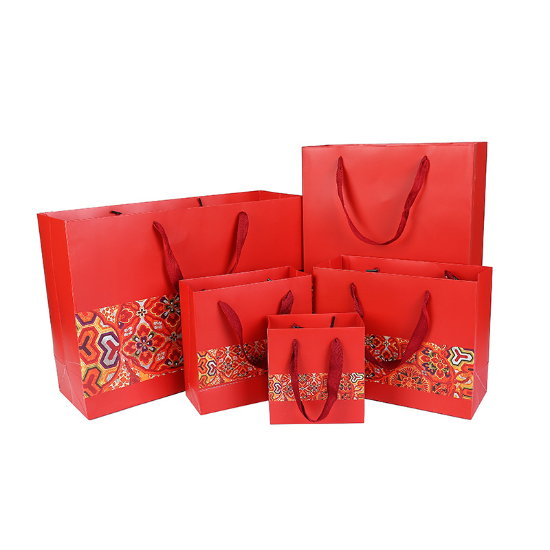 In stock Creative Chinese Style red gift bag New Year festive handbag back gift bag gift packaging bag wholesale