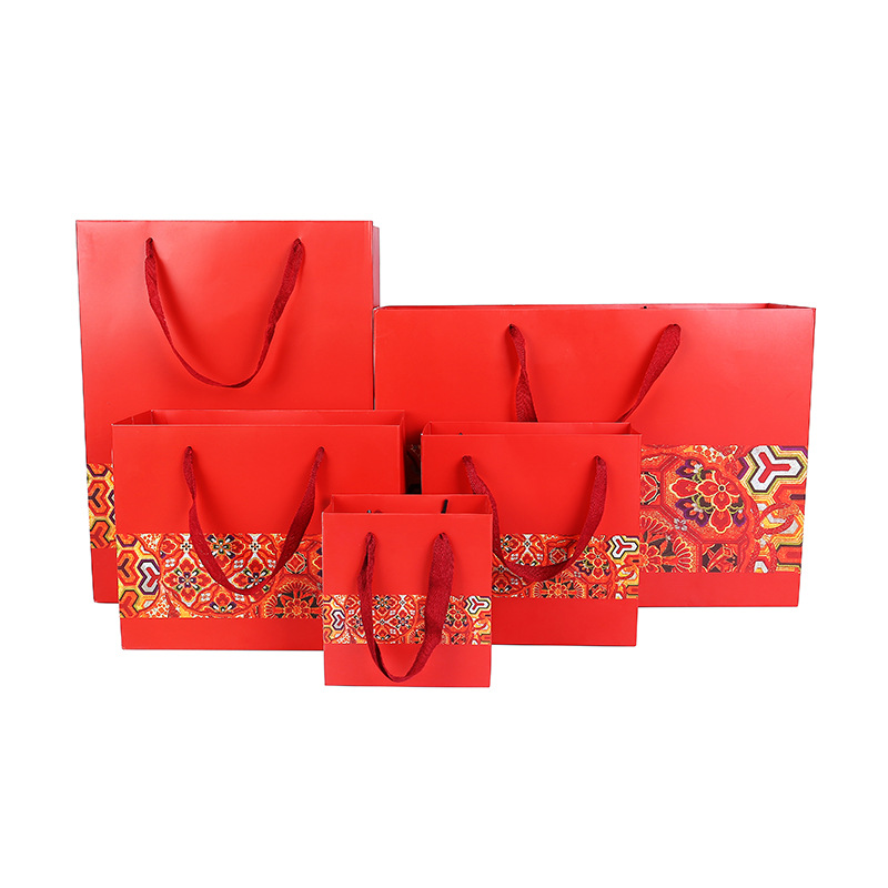 In stock Creative Chinese Style red gift bag New Year festive handbag back gift bag gift packaging bag wholesale