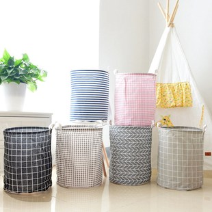 Ins Children's Toy Cotton and Linen Storage Bucket with Waterproof Layer Foldable Round Dirty Clothes Storage Bucket 0928