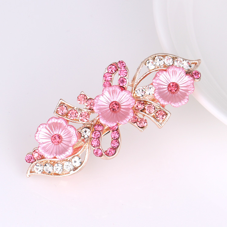 Korean style rhinestone bow hairpin headdress female pearl flower crystal hairpin spring clip small hair accessories wholesale