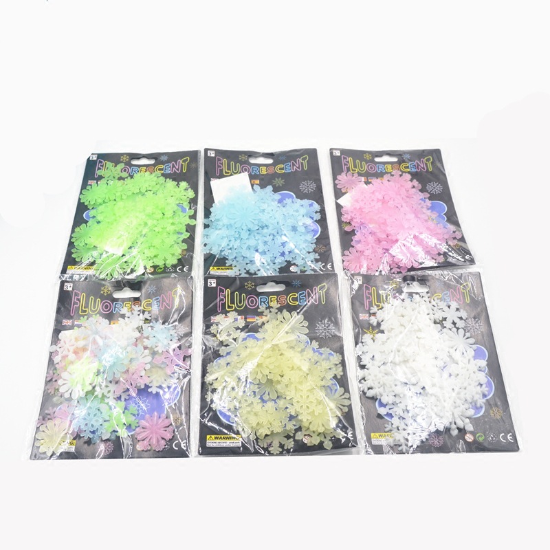 50 pieces of luminous snowflake wall stickers three-dimensional fluorescent stickers cartoon bedroom children's room decoration stickers Christmas gifts