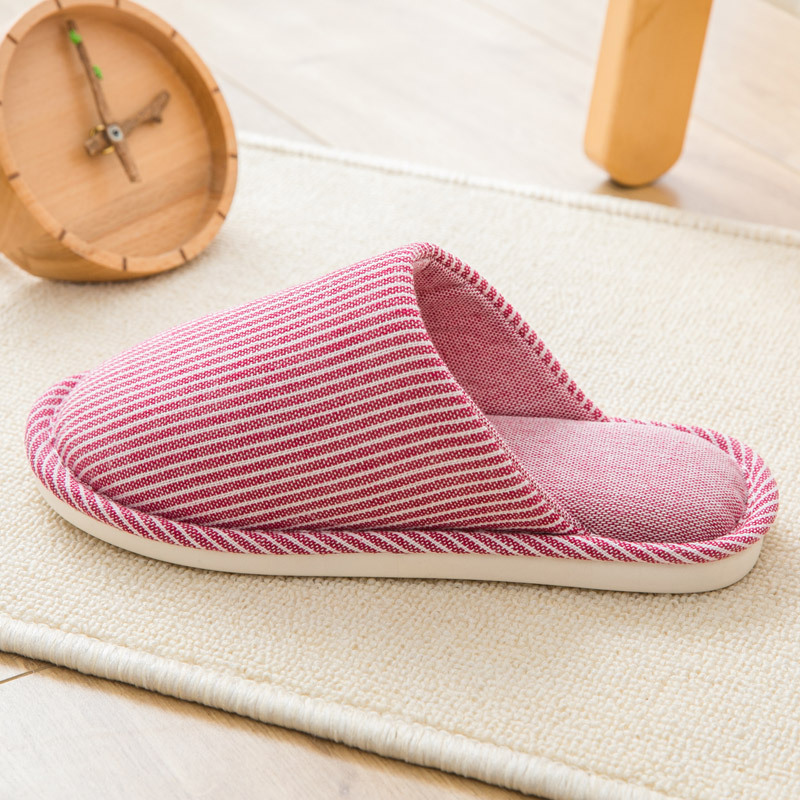 Four Seasons Home Indoor Men's and Women's Couple Cotton Slippers Striped Cotton Linen Breathable Soft Bottom Spring and Summer Japanese and Korean Wooden Floor Slippers