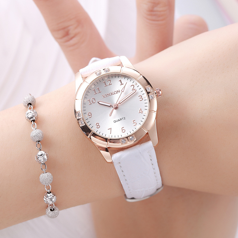 Korean Style Fashion Watch Trendy Student Watch Women's Waterproof Belt Casual Rhinestone Luminous Quartz Women's Watch