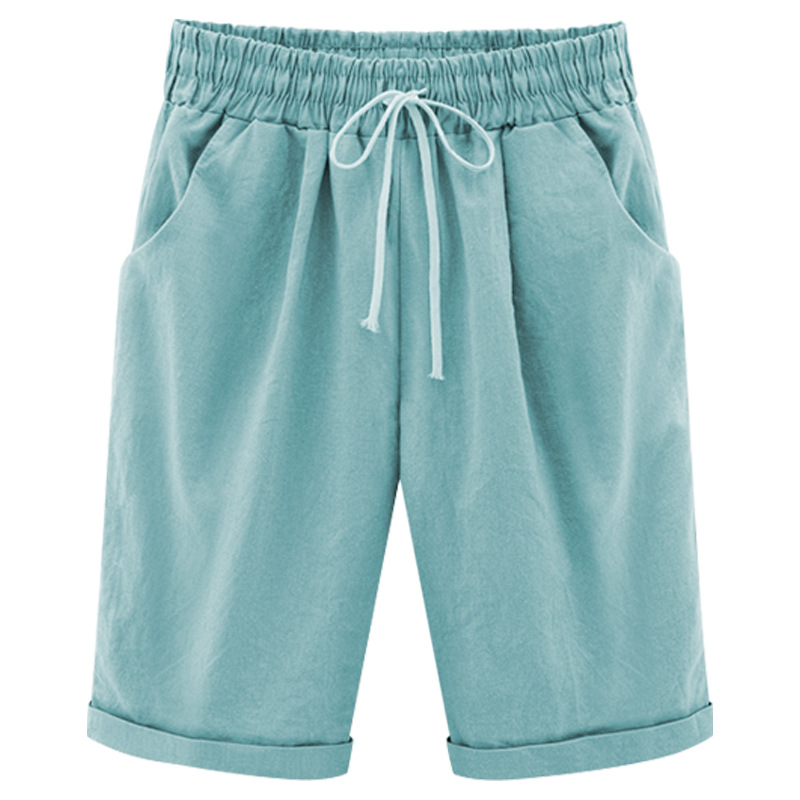 Amazon cross-border knee solid color summer women's casual pants pants sports drawstring pants size 300kg