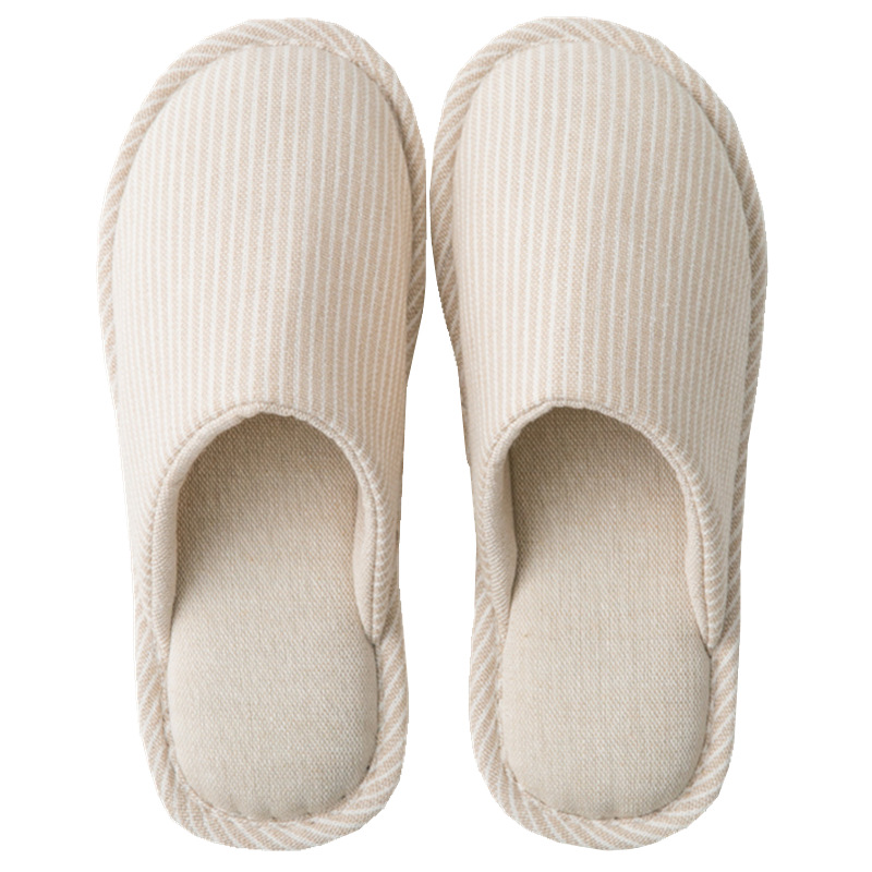 Four Seasons Home Indoor Men's and Women's Couple Cotton Slippers Striped Cotton Linen Breathable Soft Bottom Spring and Summer Japanese and Korean Wooden Floor Slippers