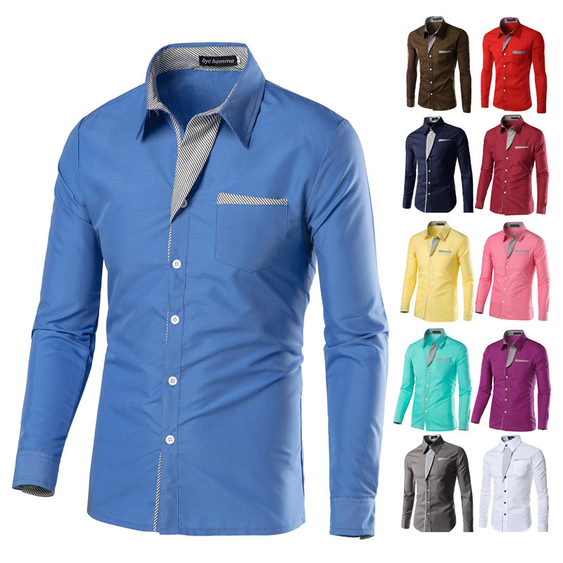 Cross-border new large size fashion casual men's long sleeve shirt youth Korean slim men's shirt spot 8012