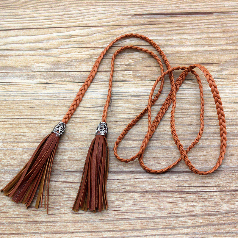 Ladies accessories tassel waist chain Joker female PU fine woven belt car line two styles available a generation of hair