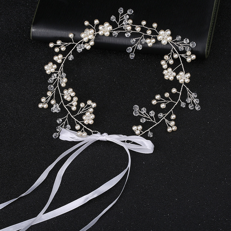 花嫁の結婚式のアクセサリー手作りの真珠の花水晶の柔らかい鎖のカチューシャの髪飾りメーカーの卸売り|undefined