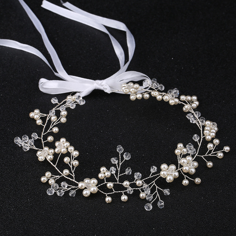 花嫁の結婚式のアクセサリー手作りの真珠の花水晶の柔らかい鎖のカチューシャの髪飾りメーカーの卸売り|undefined