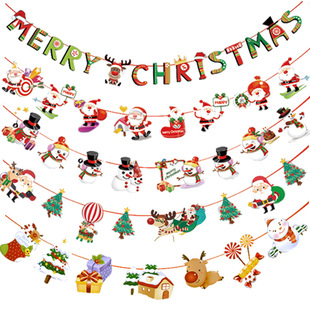 New Year cartoon Christmas pull flag paper hanging flag party atmosphere decoration holiday decorations pull flower Christmas decoration