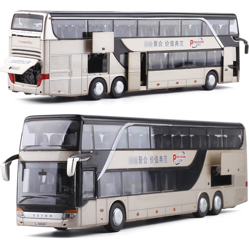 寶思侖仿真 雙層巴士合金聲光回力汽車模型兒童玩具68029盒裝