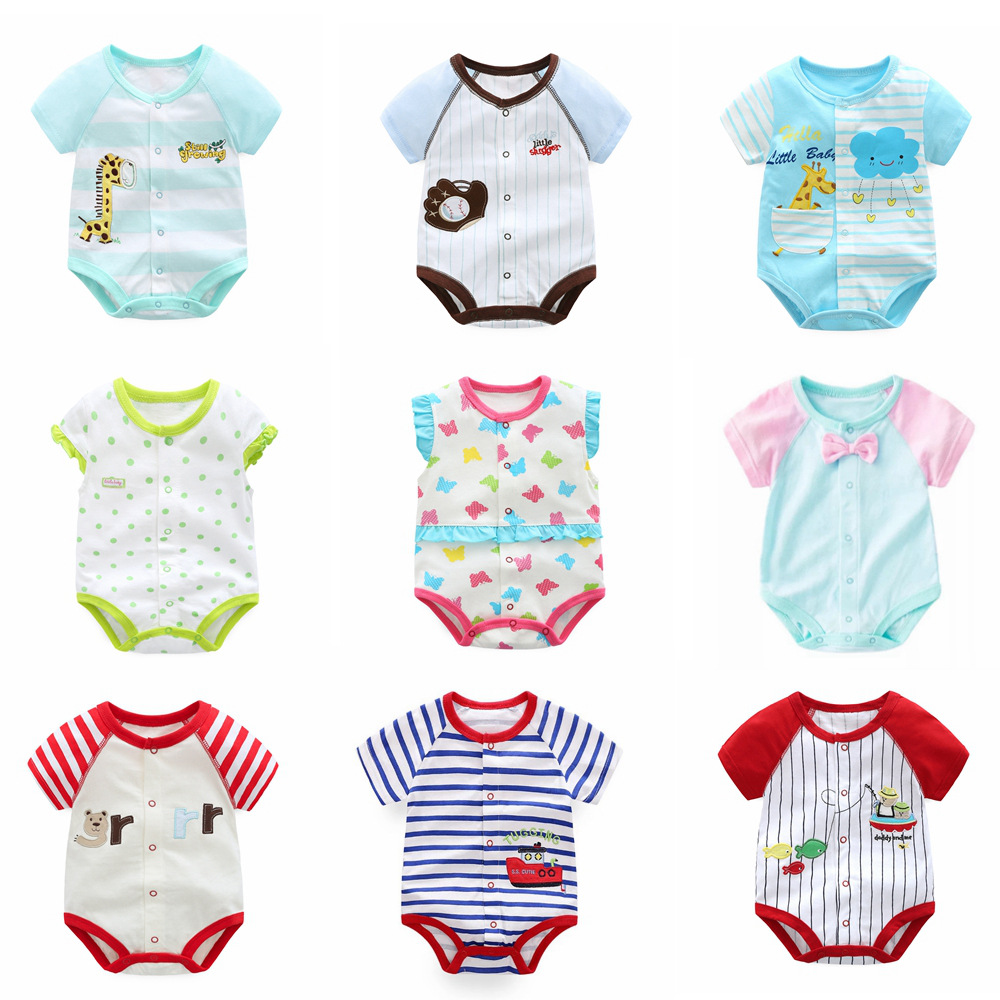 Baby Triangle Hats Short-sleeved Fart-wrapped Bodysuit Men's and Women's Baby Summer Cotton 0-1 Year Old Newborn Clothes