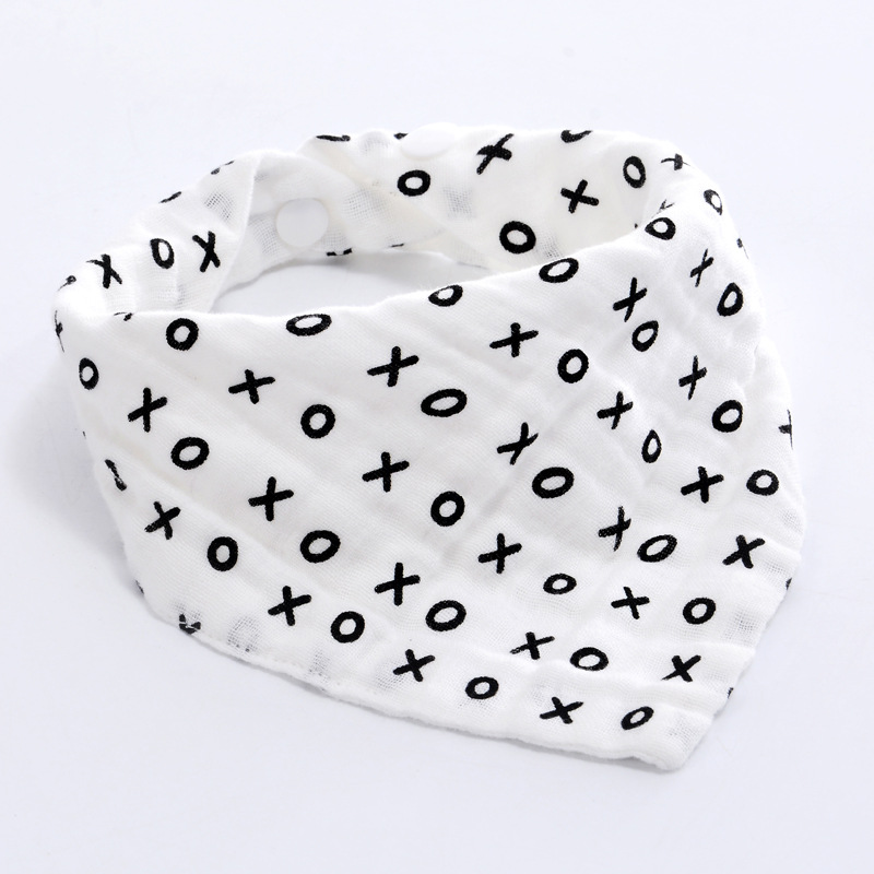 Winter Universal Cotton Gauze Triangle Towel Baby's Slip Towel Cartoon Printed Pleated Baby Snap Buckle Bib Bib