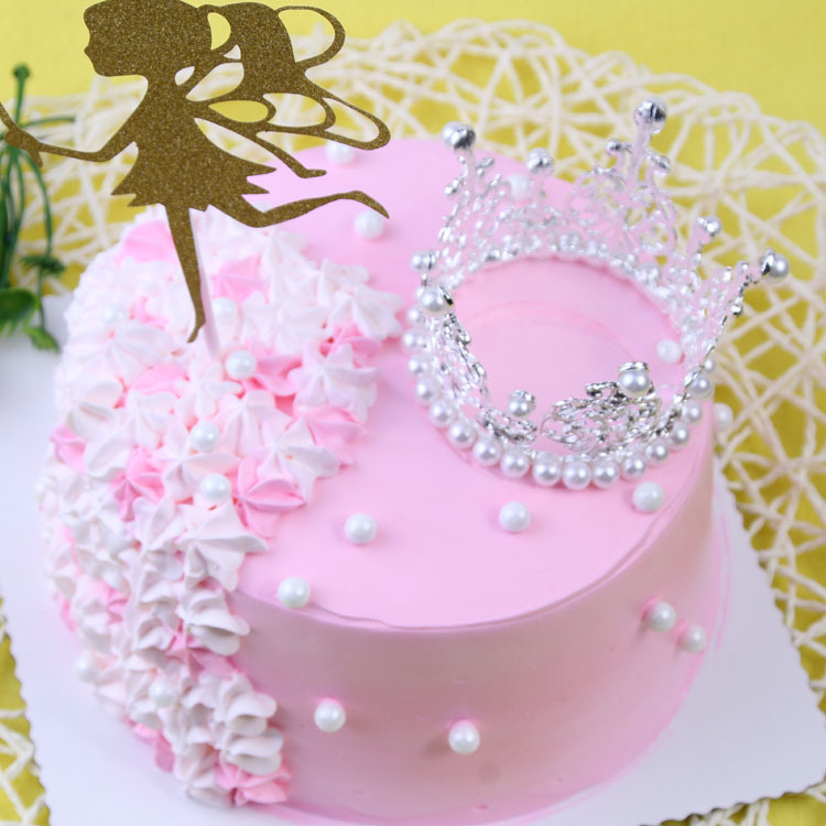 Factory wholesale small round children's birthday Crown Pearl Rhinestone Princess decoration gift cake baking crown