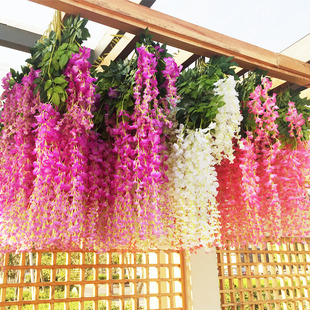 SOURCE manufacturer simulation wisteria flower bean flower hanging decoration shopping mall lengthened rattan hanging encryption wisteria branch artificial flower