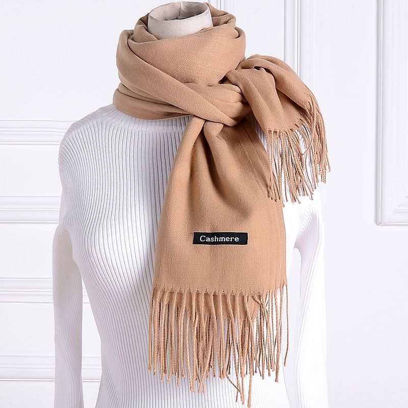 Ruibei Solid Color Cashmere Scarf Women's Autumn and Winter Warm Annual Meeting Gift Tassel Red Scarf Shawl