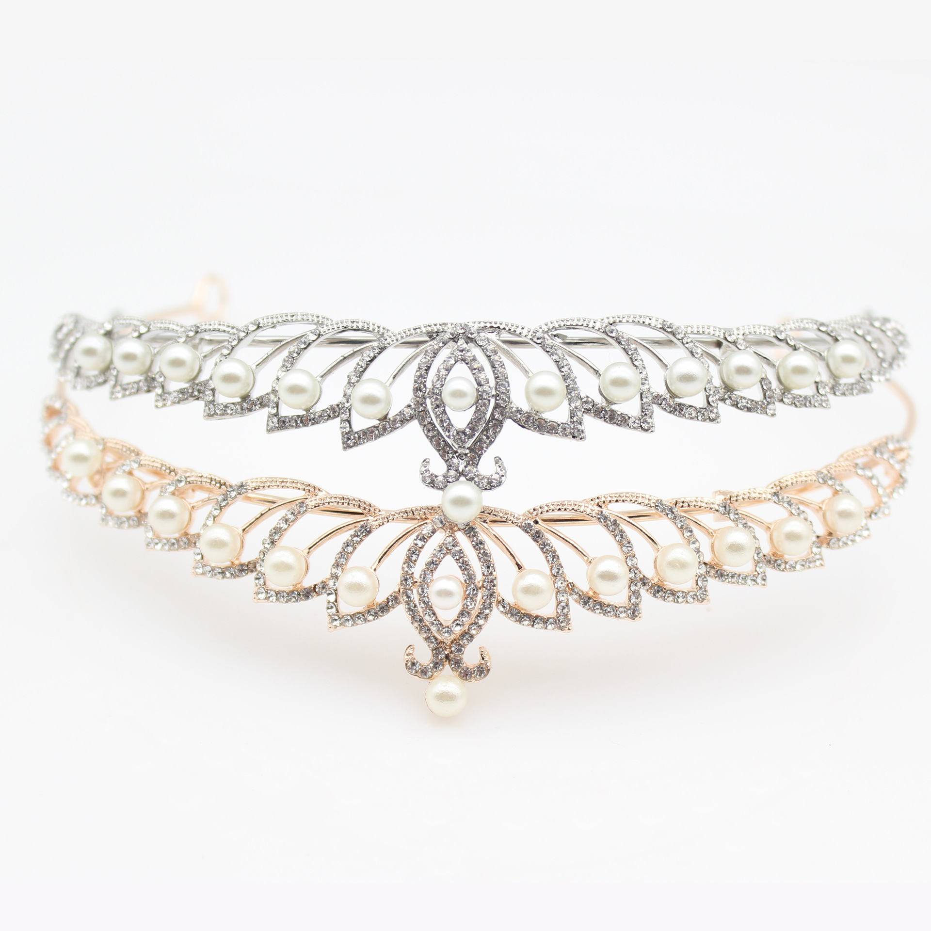 Korean Style Simple Bride Pearl Wedding Crown Headwear Rhinestone Baroque Headband Jewelry Princess Party Crown