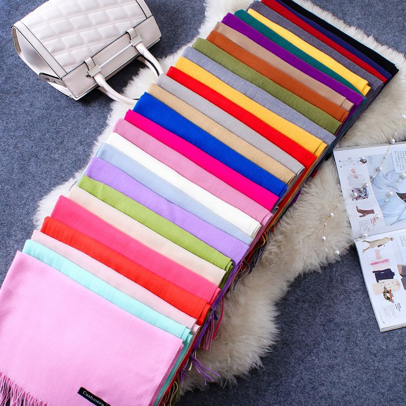 Ruibei Solid Color Cashmere Scarf Women's Autumn and Winter Warm Annual Meeting Gift Tassel Red Scarf Shawl