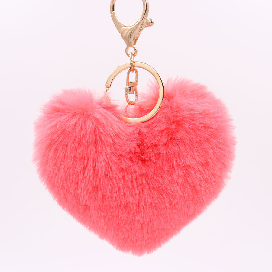 Fashion red love heart-shaped plush keychain couple imitation Rex rabbit fur ball bag pendant car pendant wholesale