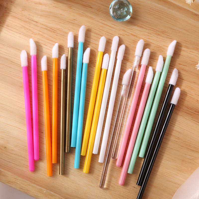 Disposable Solid Rod Lip Brush 50/Pack Flocking Lip Gloss Makeup Tool Portable Multifunctional Makeup Brush