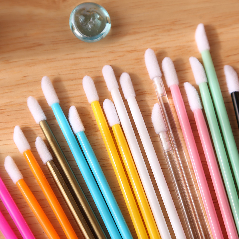 Disposable Solid Rod Lip Brush 50/Pack Flocking Lip Gloss Makeup Tool Portable Multifunctional Makeup Brush