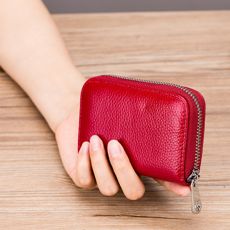 Amazon card holder organ zipper men's cowhide rfid anti-theft brush magnetic leather female card holder card holder