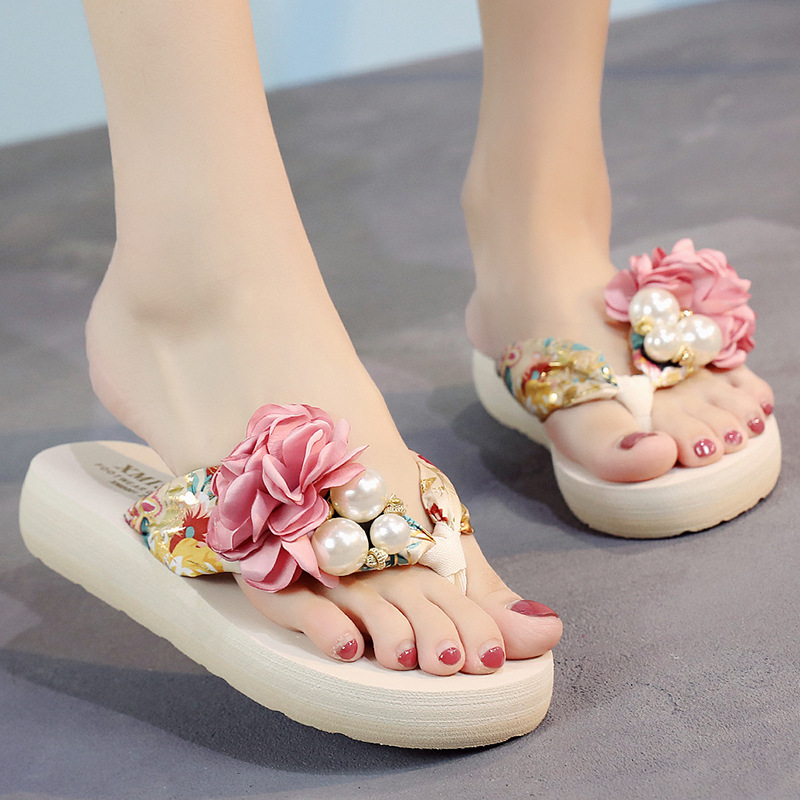 Korean-style Women's Summer Parent-child Thick Sandals Sandals Non-slip Flip-flops Women's Wedge Flower Slippers Women's Outer Wear