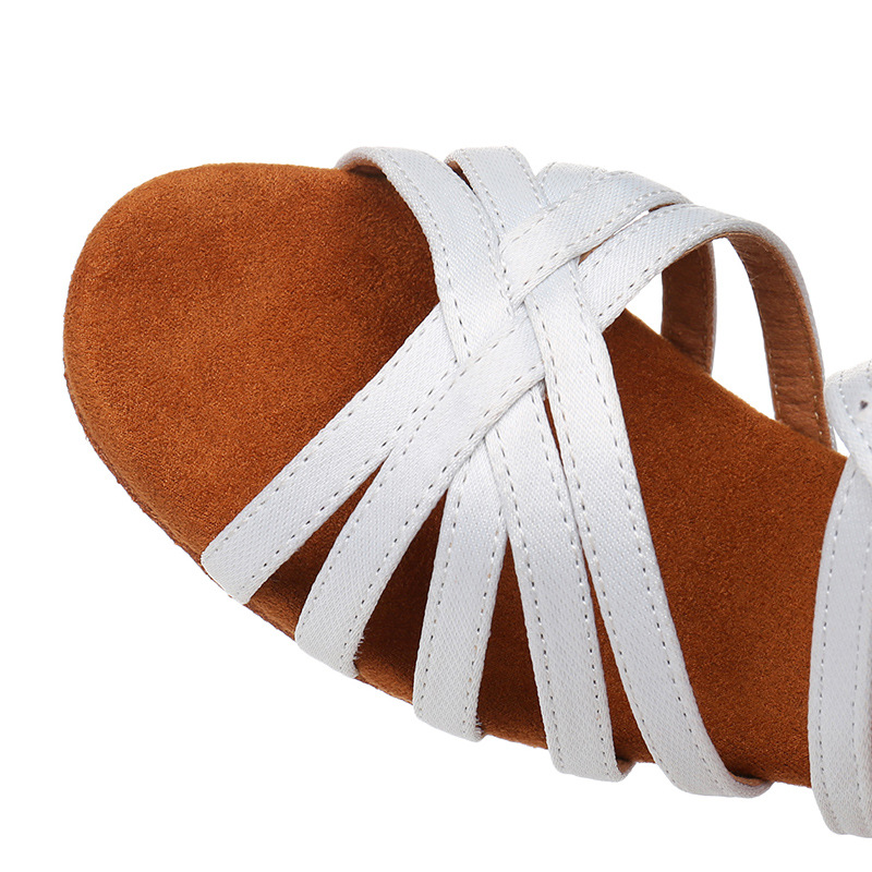 New black girls high-heeled Latin dance shoes white satin soft-soled dance shoes training class examination micro-business generation