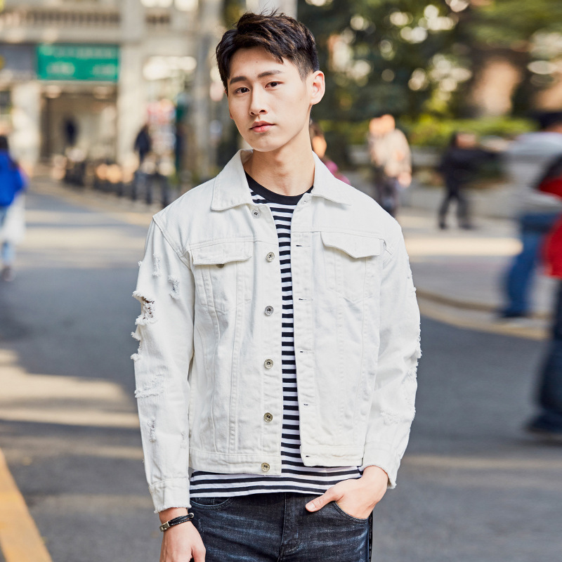 New Men's Denim Jacket Fashion Korean Slim-fit Ripped Cotton Bomb Denim Fashion Jacket 2023